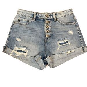 Kancan Button Fly Distressed Denim Jean‎ Shorts Medium Light Wash Size 3 / 25